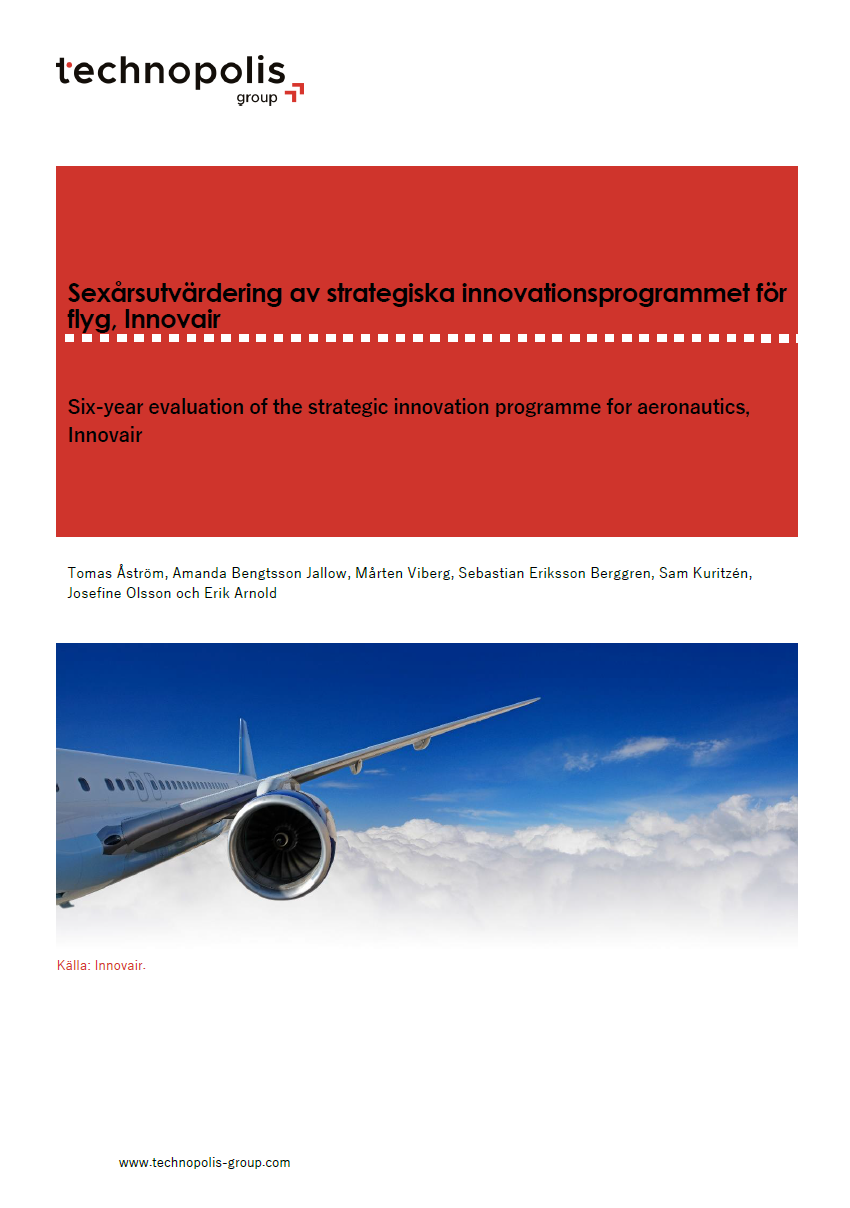 Bokomslag Sexårsutvärdering av strategiska innovationsprogrammet för flyg, Innovair 