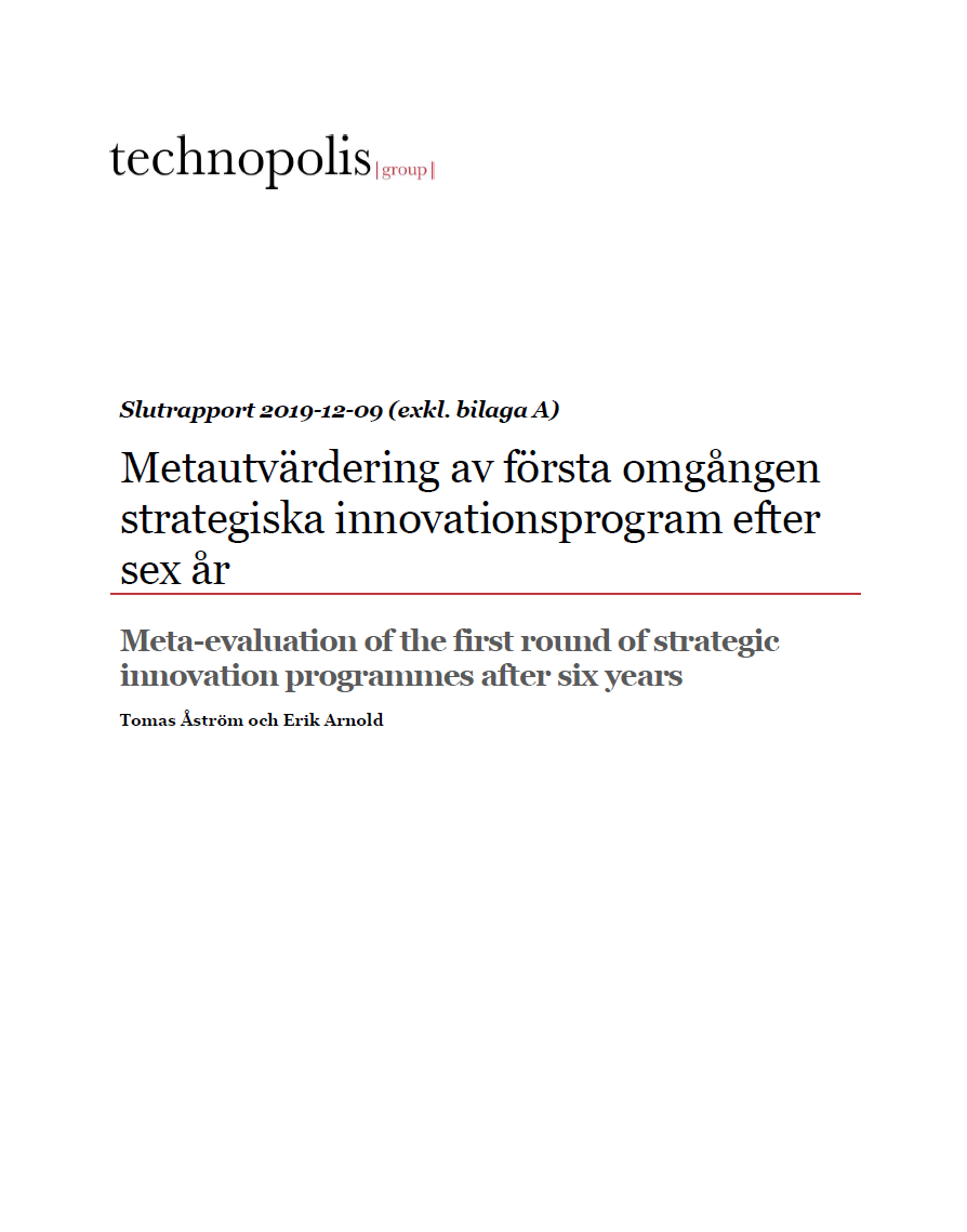 Bokomslag Utvärdering av strategiska innovationsprogram efter sex år: 2019