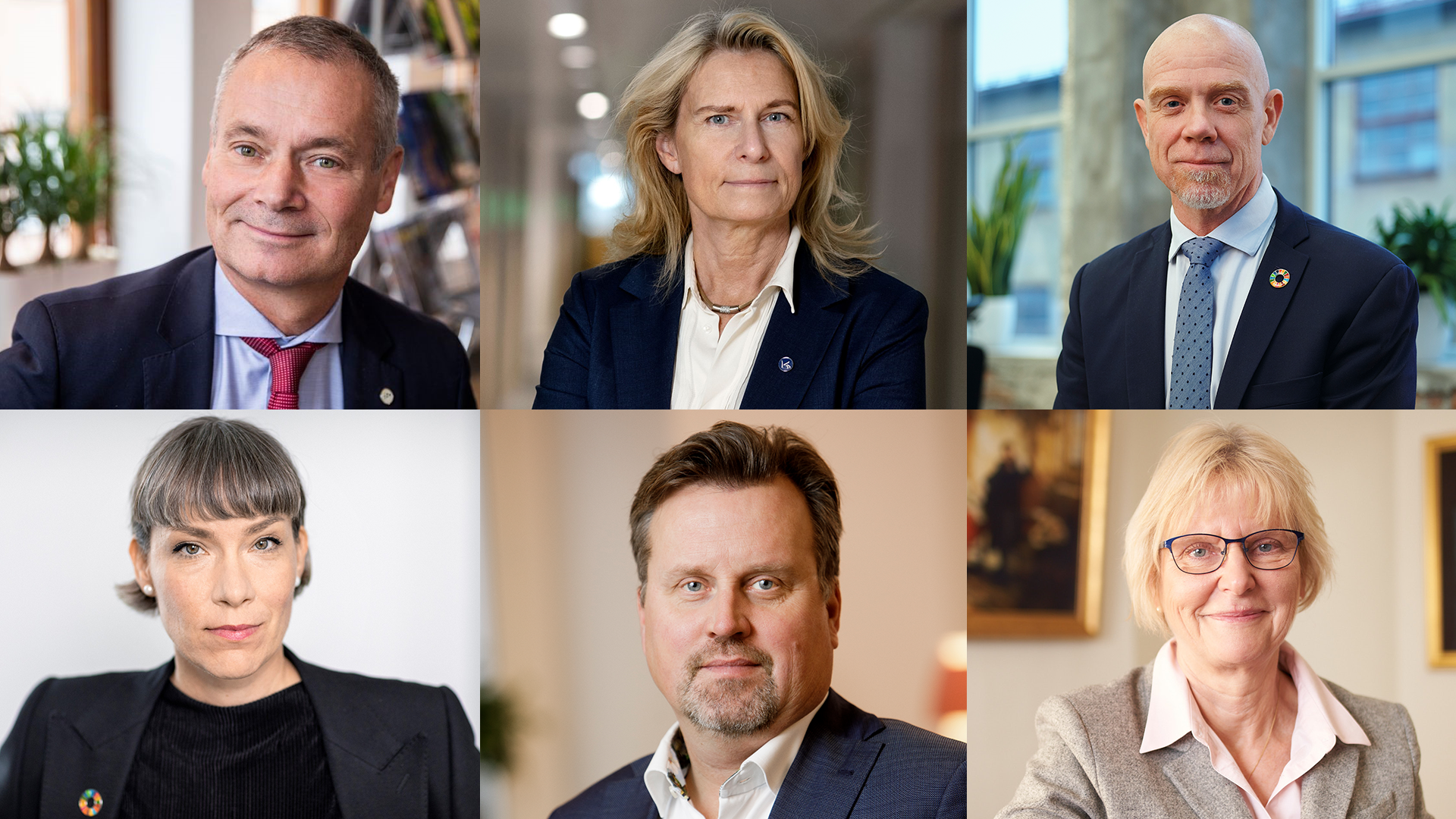 Övre raden: Johan Kuylenstierna (Formas), Katarina Bjelke (Vetenskapsrådet), Robert Andrén (Energimyndigheten). Undre raden: Darja Isaksson (Vinnova), Jonas Björck (Forte), Anna Rathsman (Rymdstyrelsen).