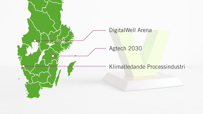 Sverigekarta med de tre Vinnväxt-vinnarna